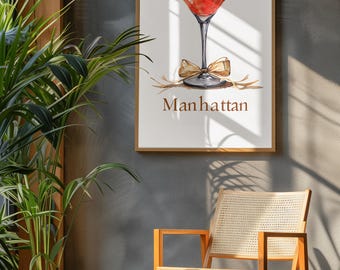 Manhattan Drink Digital Art Print, Alcohol Drink Wall Art, Bartender Gift, Mixologist Decor, Art for Drink Lovers