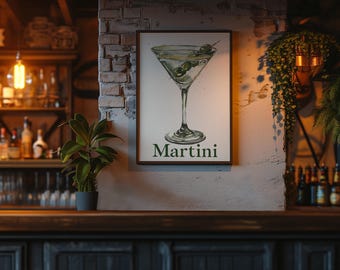 Martini Cocktail Drink Digital Art Print, Bar Decor, Gift for Bartender, Home Bar Wall Art, Party Decoration