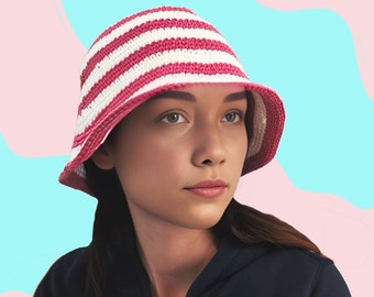 Crochet Starter kit Häkelanleitung für Anfänger Stripe Bucket Hat Basteln DIY Kit Schritt für Schritt Video Anleitung Geschenk für Ihn Geschenk für Sie