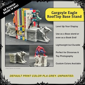 Gargoyle Eagle Rooftop Base Stand | 3D Printed Bookend | Action Figure Display Prop | Building Facade Diorama | Custom Colors