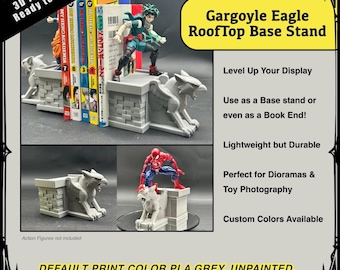 Gargoyle Eagle Rooftop Base Stand | 3D Printed | Action Figure Display Prop | Building Facade Diorama | Custom Colors