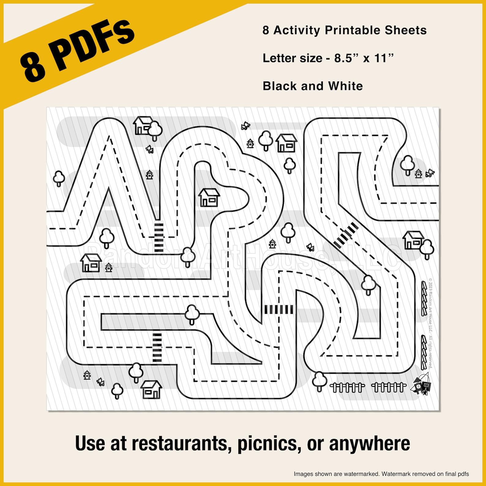 Toddler Activity Printable Sheets Set of 8 | Maze, Coloring, Scissors Skills, Line Tracing, Car ...