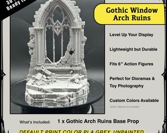Gothic Window Arch Ruins Diorama Base | 3D Printed Action Figure Cathedral Display Scene | Marvel Legends 1/12 Scale