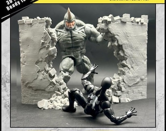 Wall Burst BreakThrough Rubble Crash Prop | 3D-geprint diorama-accessoire | Aanpasbare kleur