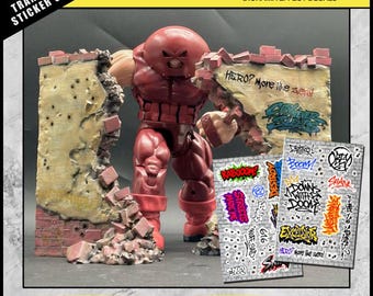 Graffiti and Bullet Hole Sticker Sheets - Realistic Diorama Decals for Action Figures, Model Kits Displays | 2 Transparent Sheets