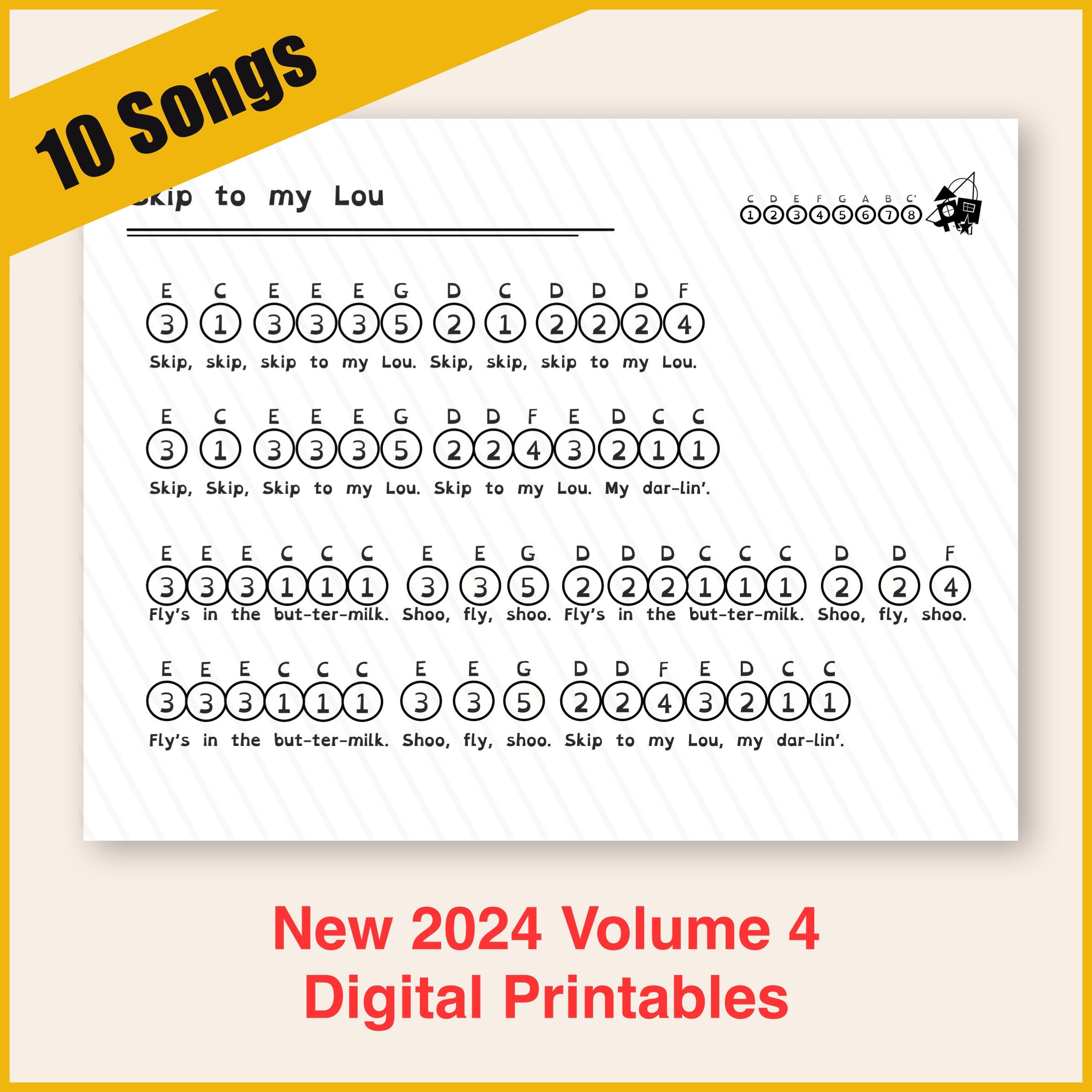 New 10 Songs Music Sheets Vol 4 | Color-coded, Numbered or