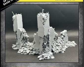 Modular Destroyed City Building Walls, Pillar & Rubble | 3D Printed Post-Apocalyptic Urban War Diorama Props |  Ruins of Doom |