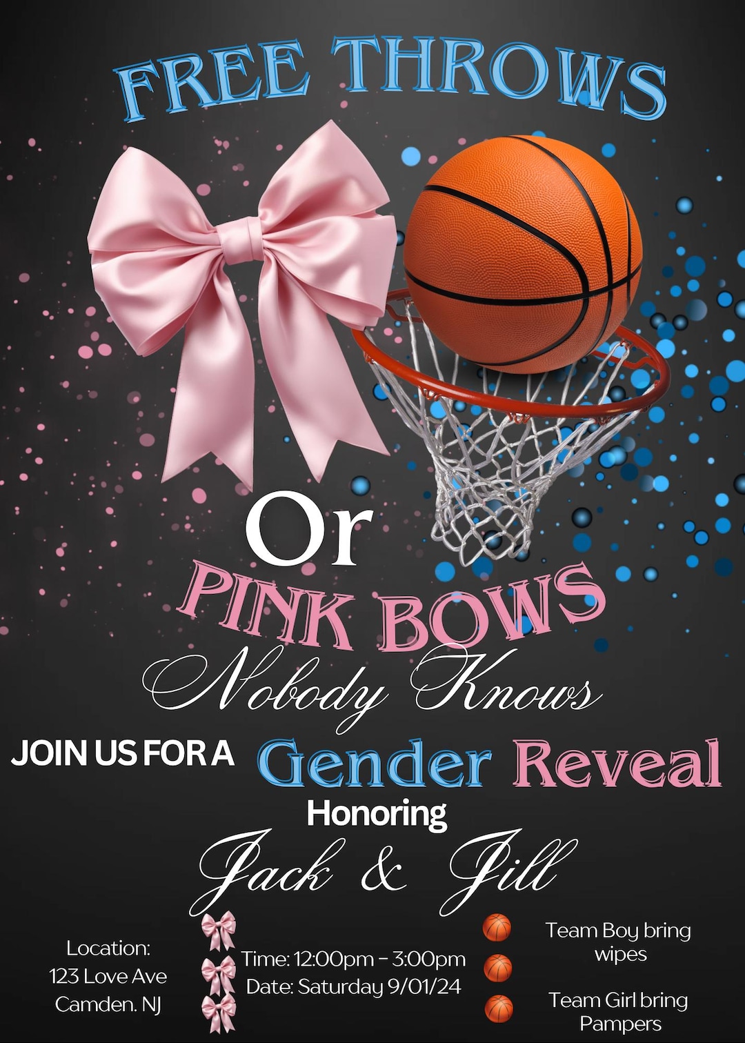 Free Throws or Pink Bows Gender Reveal Invitation Etsy