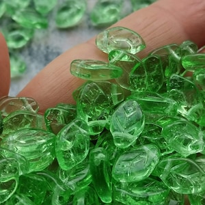 Czech glass leaf pale green translucent beads 12 x 7 mm pack of 30