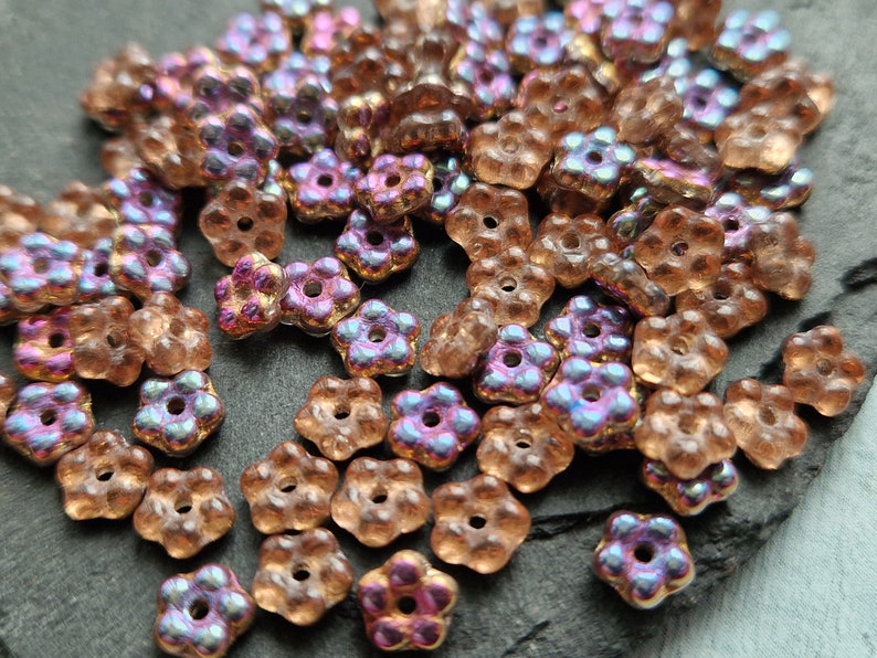 50 Czech glass small flower daisy sacer beads 5 mm *Purple mix*