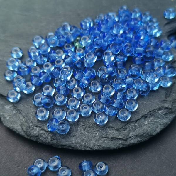 100 perles donut, disques bleus en verre tchèque, 4 mm