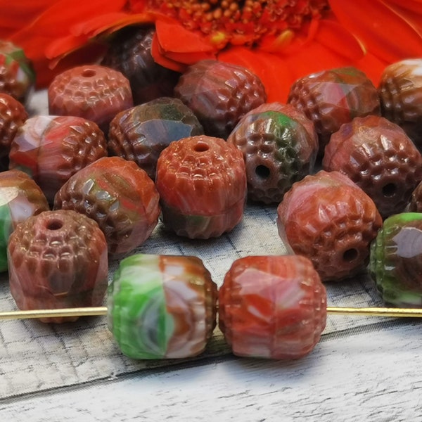 10 Czech glass cathedral beads - 10 mm - brown mix