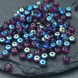 100 Czech glass dark purple AB disc spacer donut beads 4 mm