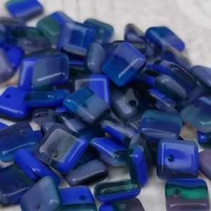 50 Czech pressed blue square beads 6 mm