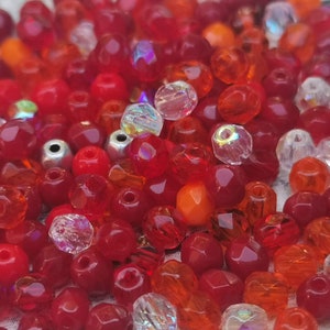 100 Czech fire polished glass beads 4 mm - red mix