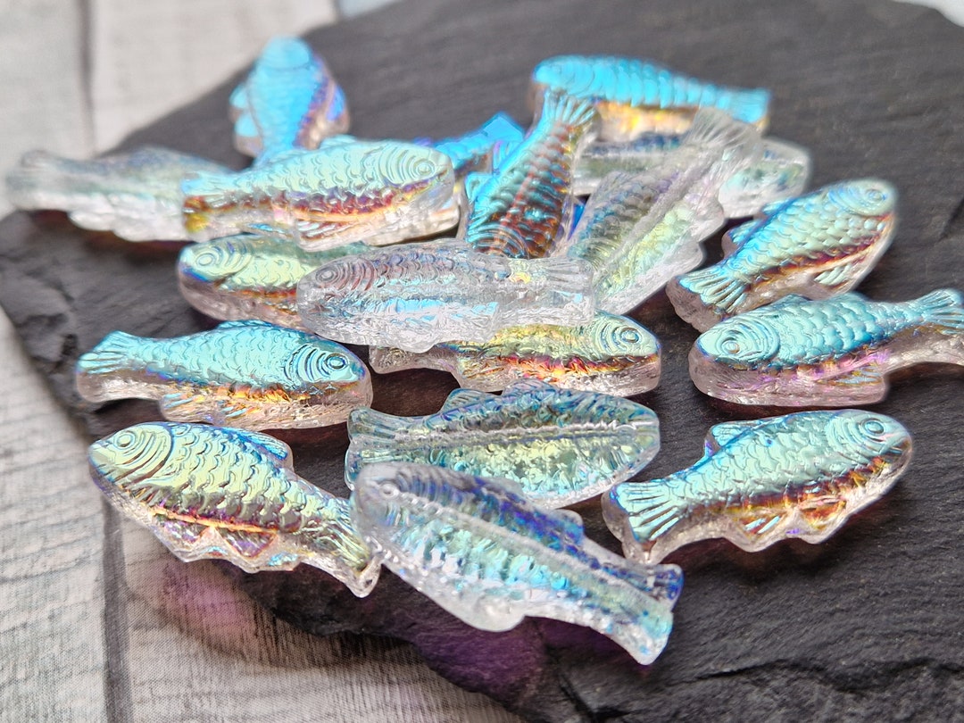 4 Czech Large Animal Fish Glass Beads Mother of Pearl 24 X Etsy