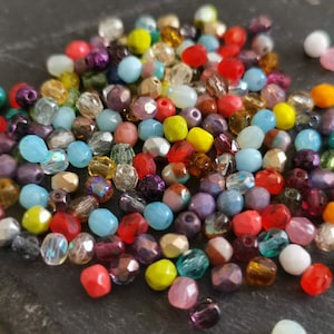 100 Czech fire polished small glass beads multi colour 4 mm