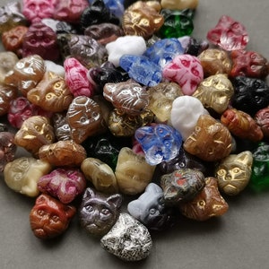 Czech glass cat head animal kitty pressed beads mix 11 mm pack of 10