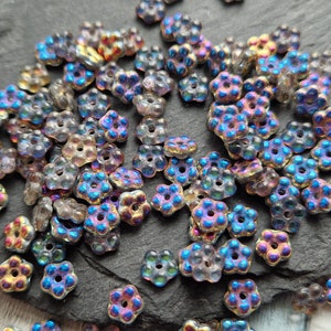 50 Czech glass small flower daisy sacer beads 5 mm *Dark peacock*