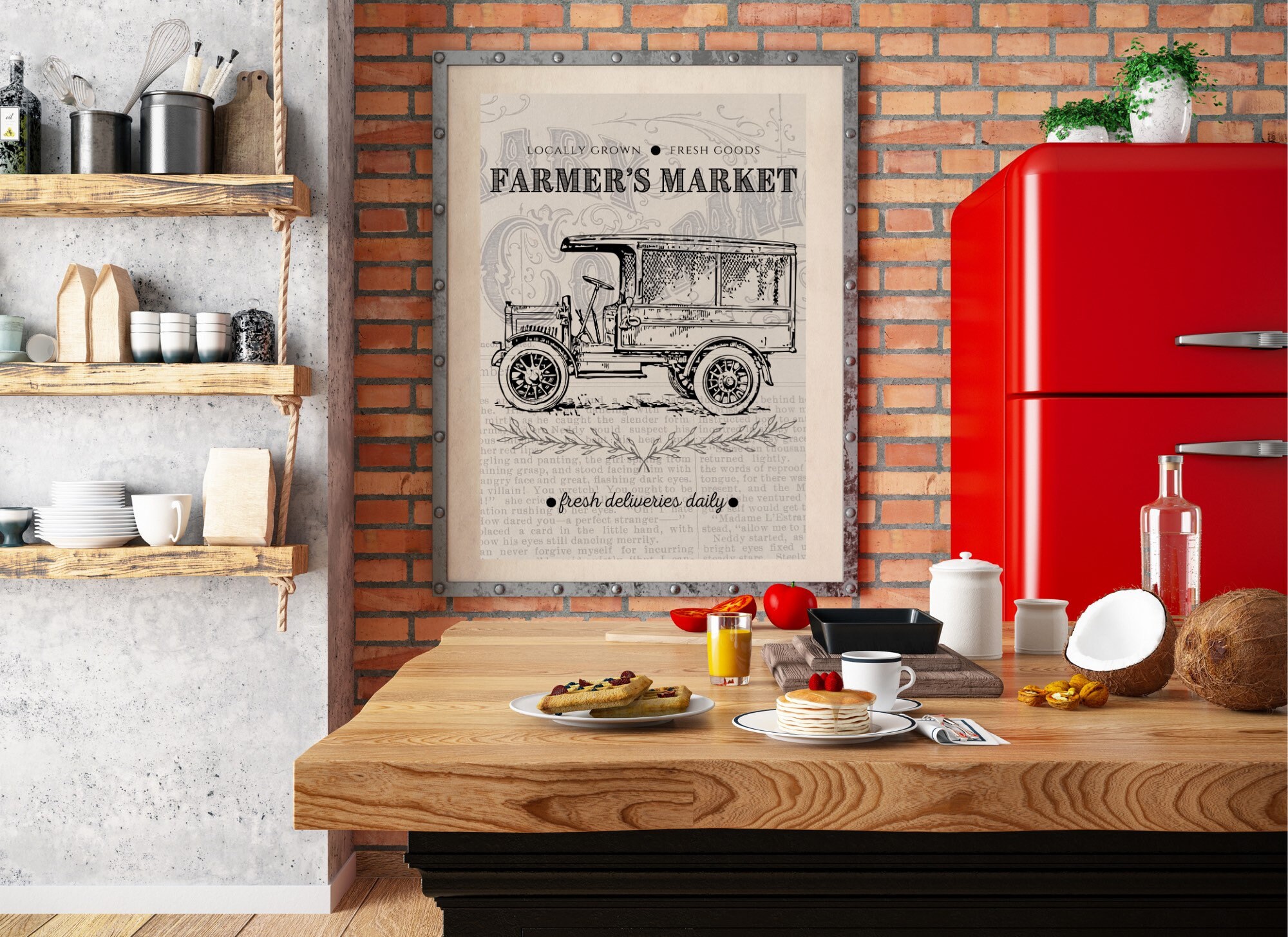 Vintage Farmhouse Style Printed Wall Art with Antique Truck | Etsy