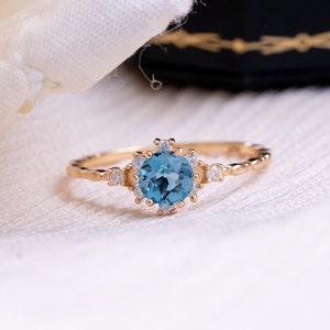 Blue Topaz Promise Ring, December Birthstone Crystal Stackable Crown Rings, Natural Engagement/Anniversary/Proposal Gift,Wedding Bridal Ring