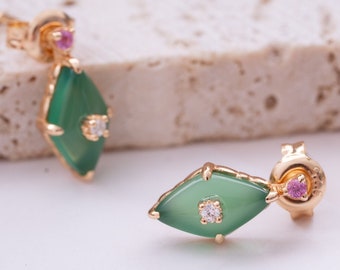 Chrysoprase Stud Earrings-Vintage Style Small Crystal Studs-Dainty Art Deco Cocktail Earring-Elegant Marquise Crystal Earring-Birthday Gift