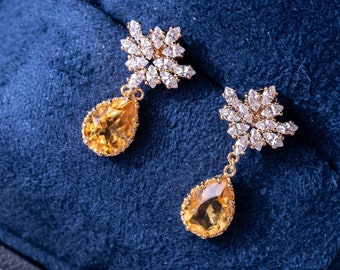 Boucle d’oreille citrine délicate-Boucles d’oreilles élégantes Drop Stud-Orange Small Dangler-Boucles d’oreilles victoriennes de luxe-Boucle d’oreille de style vintage rétro-Cadeau pour maman