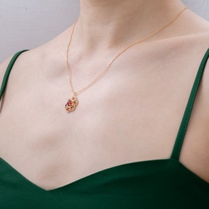 Red Garnet Pearl Necklace,Dainty Gemstone Flower Pendant,Delicate January Birthstone Flora Vintage Charm, Crystal Anniversary Birthday Gift image 9