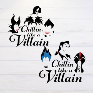 Pu&ograve; includere: Design in silhouette in bianco e nero con cattivi Disney con il testo "Chillin' like a Villain" ripetuto due volte. I cattivi includono Malefica, Ursula, Crudelia De Mon, Jafar, Gaston e la Regina Cattiva.
