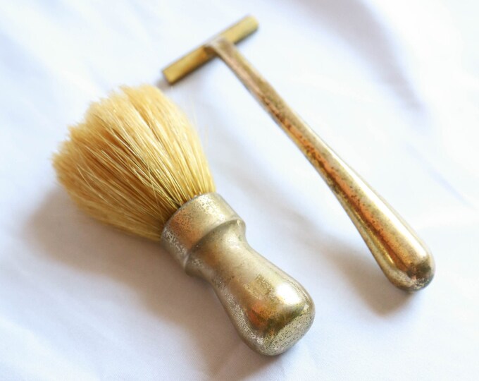 Vintage Brass Safety Razor Brush Set, Men's Gift, Vintage Brass Men's
