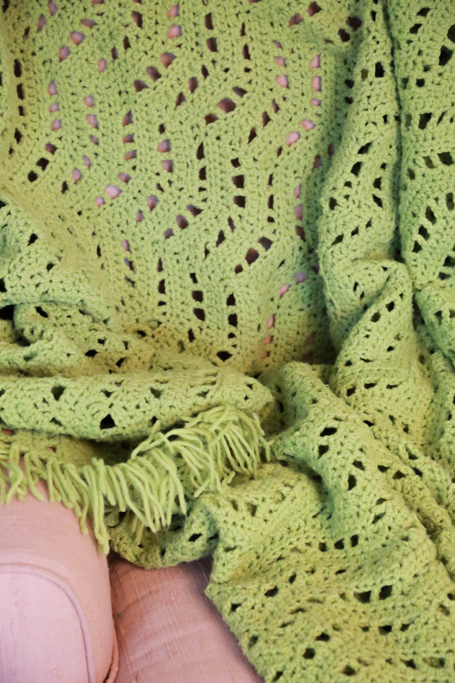 Vintage Crochet Blanket Handmade Lime Green Knit Blanket Etsy