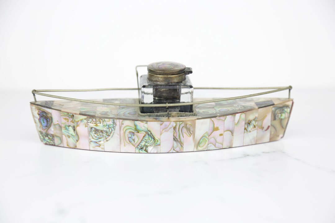 Abalone Decor, Inkwell, Vintage Inkwell, Vintage Abalone, Vintage Boat ...