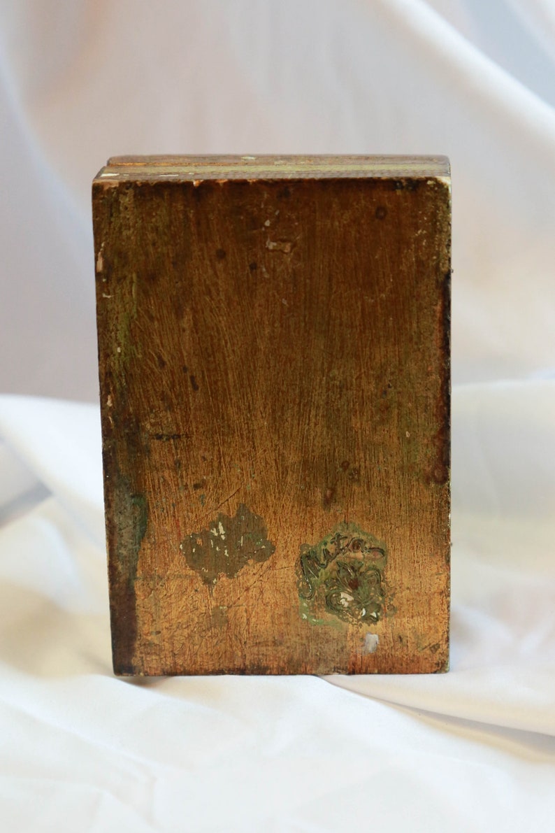 Gold Box Made In Italy Trinket Box Green Jewelry Box Midcentury Italy Italian Art Vintage Italian Florentine Wooden Green