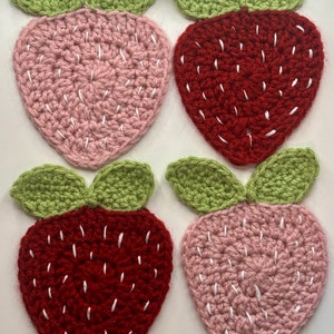 Crochet Strawberry Coaster, Handmade & Machine Washable Set of 4 Coasters