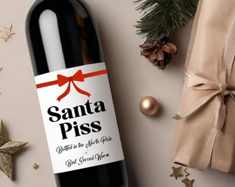 Funny Holiday Christmas Wine Label * Custom Wine Labels * Santa Piss * Secret Santa * Hostess Gift * Holiday Party * Hanukkah Dinner