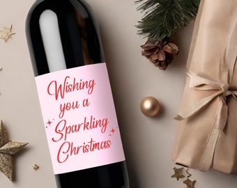 Cute Holiday Christmas Wine Label * Custom Wine Labels * Sparkling Wine * Secret Santa * Hostess Gift * Holiday Party * Christmas Dinner