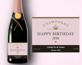 Birthday Champagne Label Personalized Happy Birthday Liquor Bottle  Label Gift For Her Funny Cute Gift Ideas Custom FORTY 30th