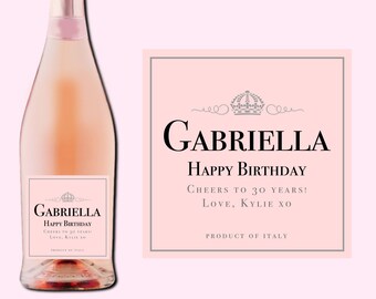 Birthday Pink Rose Champagne Label * Personalized Happy Birthday * Prosecco Bottle Label * Gift For Her * Funny Cute Gift Ideas * Custom *