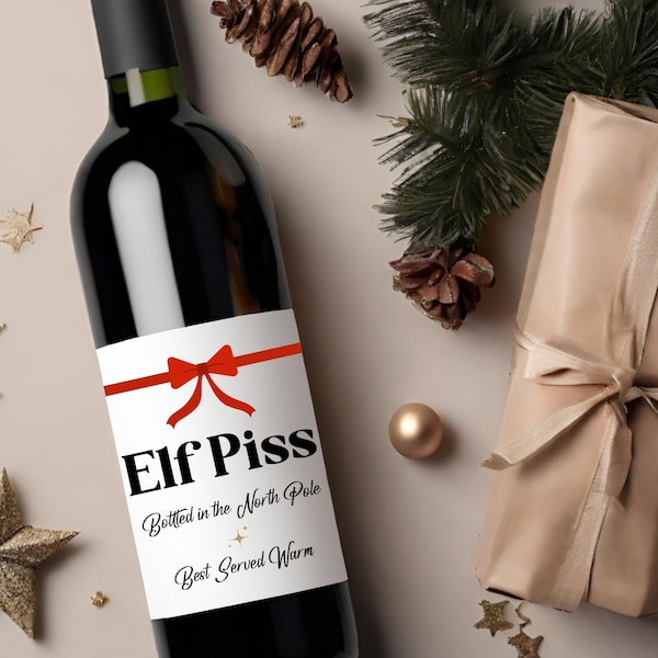 Funny Holiday Christmas Wine Label * Custom Wine Labels * Elf Piss * Secret Santa * Hostess Gift * Holiday Party * Hanukkah Dinner