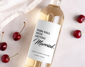 Wedding Wine Label, Engagement Gift, Pairs Well With Getting Married, Engagement Gift for Couples, Gift for Her, Engagement Card, Bride Gift