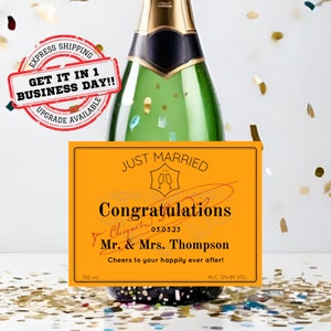 Custom Wedding Orange Champagne Label * Personalized Engagement Gift * Wedding Gift * Just Married * Couple Gift * Champagne * Wine *