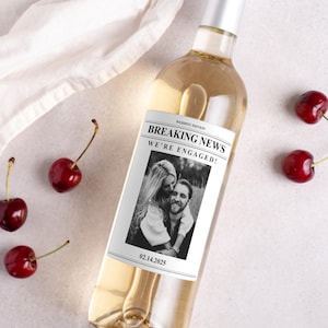 Custom Newspaper Photo Engagement Wine Label * Personalized Engagement Gift * Wedding Gift * You&#39;re Engaged * Couple Gift * Champagne * Wine