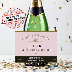 Custom Engagement Pink Champagne Label * Personalized Engagement Gift * Wedding Gift * You're Engaged * Couple Gift * Champagne * Wine *