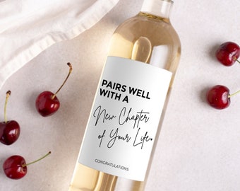 Nouveau chapitre, Nouveau départ, Étiquette de vin, Cadeau pour elle, Cadeau pour lui, Cadeau de retraite, Cadeaux pour collègue, Cadeau pour nouvel emploi, Cadeau pour promotion