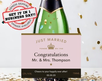 Custom Wedding Pink Champagne Label * Personalized Engagement Gift * Wedding Gift * Just Married * Couple Gift * Champagne * Wine *