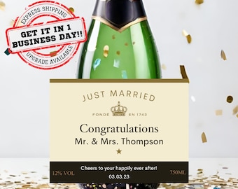 Custom Wedding Yellow Champagne Label * Personalized Engagement Gift * Wedding Gift * Just Married  * Couple Gift * Champagne * Wine *