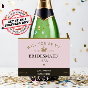 Bridesmaid Proposal Pink Champagne Labels | Maid of Honor Proposal | Will You Be My Bridesmaid | Bridesmaid Gift Box | Wedding Party Gifts |