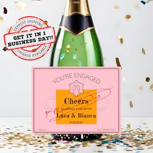 Étiquette de champagne rose de fiançailles personnalisée * cadeau de fiançailles personnalisé * cadeau de mariage * Vous êtes fiancés * cadeau de couple * champagne * vin *