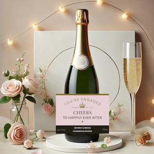 Autocollants personnalisés d'étiquette de champagne de célébration de fiançailles pour des cadeaux de fête de fiançailles