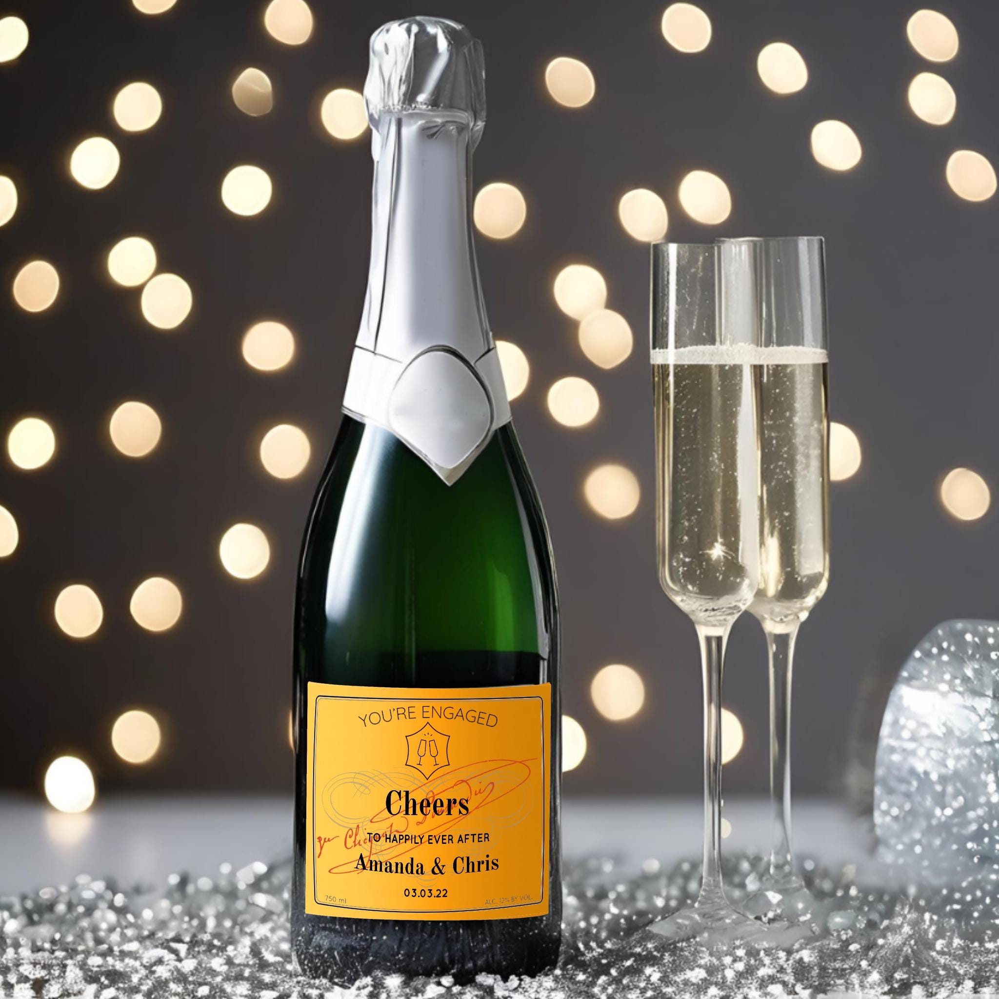 パーソナライズされた婚約ギフト用シャンパンラベル | カスタムボトル